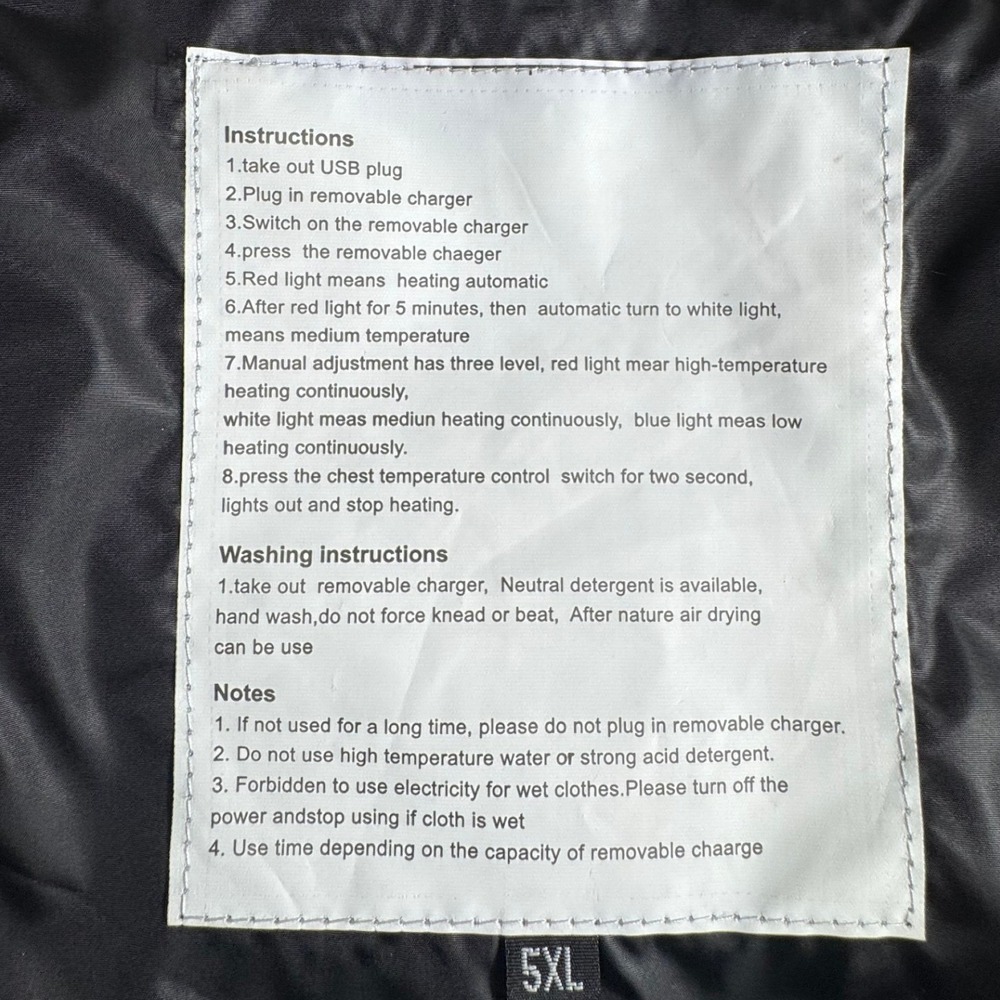 Modelo Cerveza Mens Black USB Heated Puffer Vest Thermal Lining 5XL Big and Tall - Picture 7 of 8